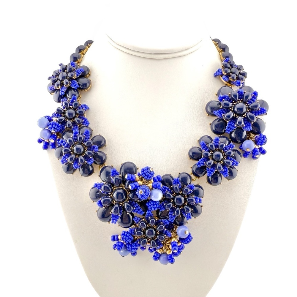 Retired J. Crew Gardenia Blue Beaded Cluster Bib Statement Necklace
